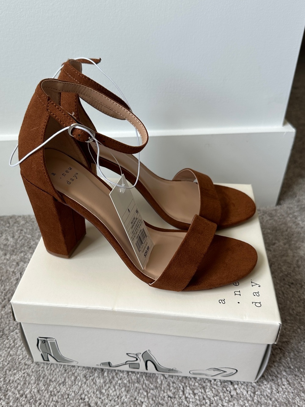 A New Day Women's Ankle Strap Block Heel Sandal - Cognac - Picture 2 of 13